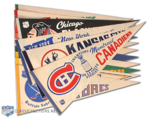 Vintage 1970s NHL and WHA Hockey Pennant Collection of 15