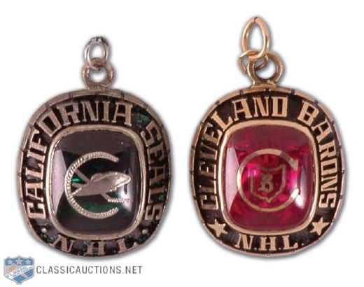 1970s Silver and Gold California Golden Seals & Cleveland Barons Pendant Charms