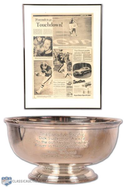 Tony Gabriels 1976 Grey Cup Collection of 3, Featuring Outstanding Canadian Player Dick Suderman Award