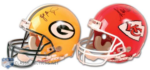 NFL Legends Autographed Football Helmet Collection of 2, Featuring Brett Favre and Marcus Allen