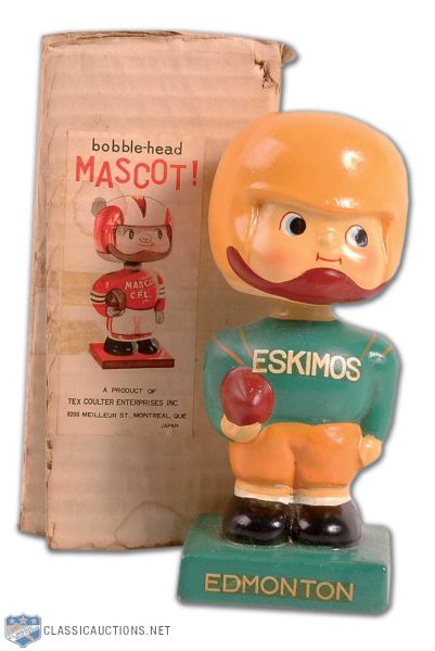 1961-65 CFL Edmonton Eskimos Bobbing Head Doll with Original Box