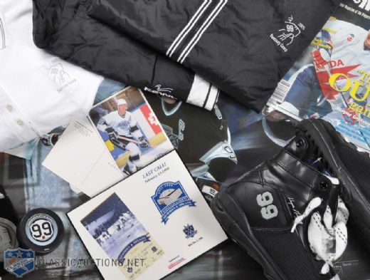 Wayne Gretzky Memorabilia Collection of 12, Including 2002 Kings "99" Jersey Retirement Game Puck, Poster and Medallion