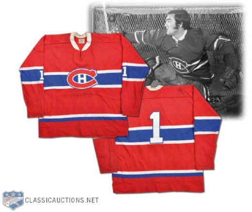 Rogatien Vachons Early-1970s Signed Montreal Canadiens Game-Worn Jersey