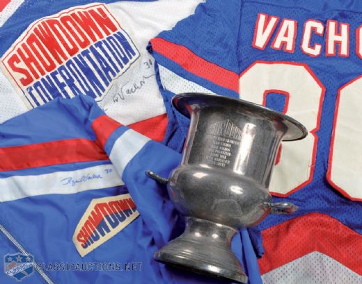 Rogatien Vachons 1970s Showdown Collection of 4 Featuring Game-Worn Jerseys             & 1978-79 "Team Vachon" Trophy (10")