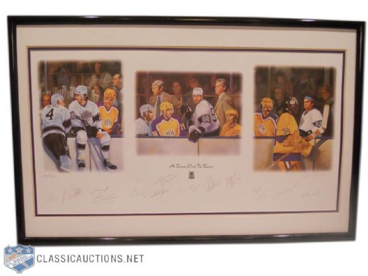 Rogatien Vachons Signed "A Time Out in Time" Limited Edition Artists Proof Framed Print Autographed by 12 Los Angeles Kings Legends, Including Gretzky, Dionne, Robitaille, Robinson and More!