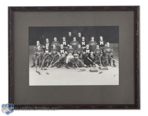 1937-38 Montreal Canadiens & Montreal Maroons "Morenz Memorial Game" Rice Framed Photo (10 3/8" x 13 1/8")