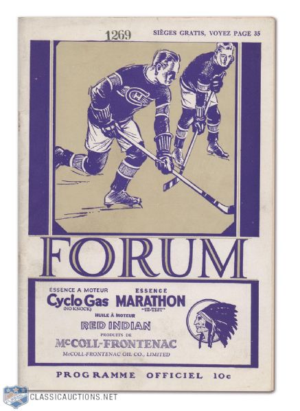 1930 Montreal Forum Canadiens vs New York Americans Program