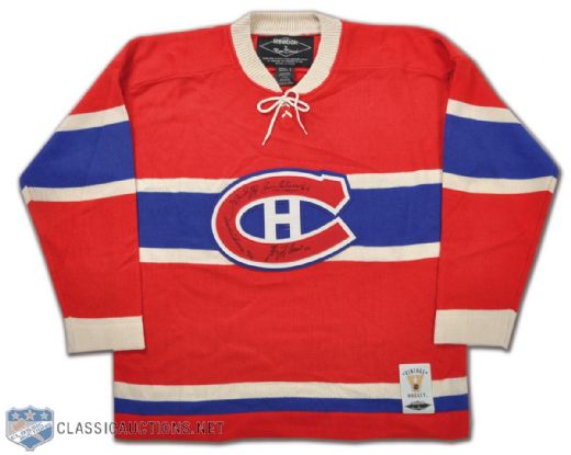 Montreal Canadiens Wool Jersey Signed by 4 Legends - Jean Beliveau, Henri Richard, Dickie Moore & Guy Lafleur!