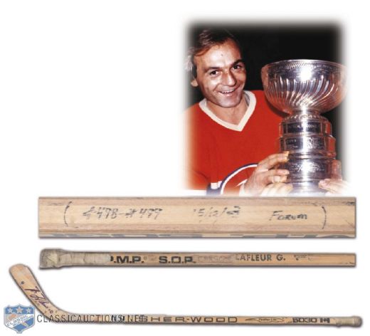 Guy Lafleurs Game-Used Stick to Score NHL Goals 498 & 499