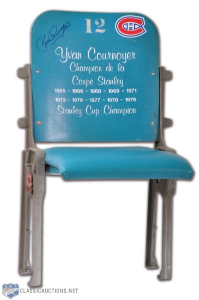 Yvan Cournoyer Autographed Blue Montreal Forum Single Seat