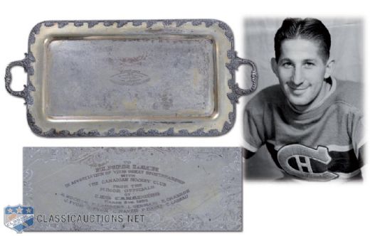 1952 Silver Plated Tray Presented on Elmer Lach Night at The Montreal Forum (14 1/2" x 30")
