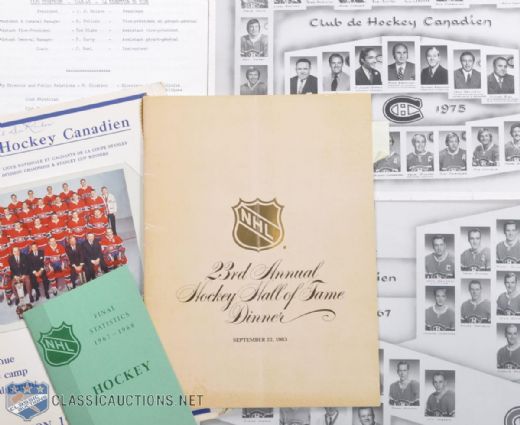 1966-67 & 1974-75 David Bier Montreal Canadiens Team Photo Collection of 2, Plus Rare Canadiens 1968-69 Training Camp Press Kit
