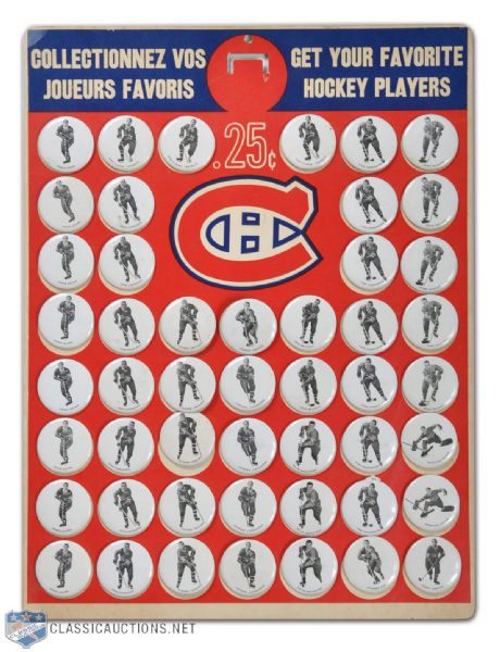 1970-71 Montreal Canadiens Pin-Back Button Collection of 49 on Display Card (18 1/2" x 14")