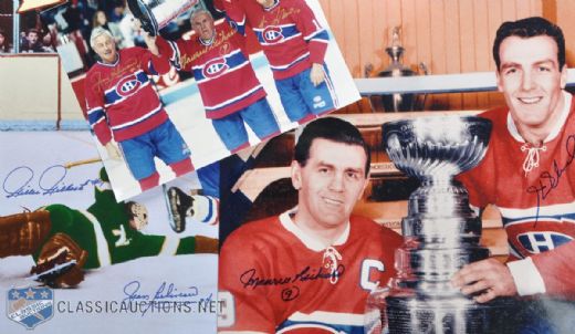 Montreal Canadiens Greats Richard Bros. Beliveau, Lafleur Multi-Signed Photo Collection of 3