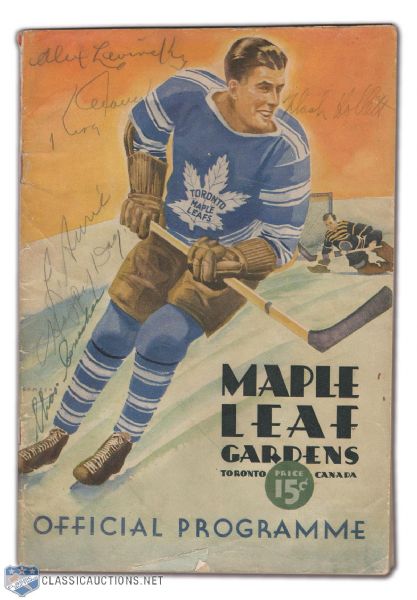 1934 Maple Leaf Gardens Program Signed by 6 Featuring Charlie Conacher