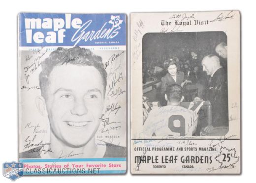 1951-52 Toronto Maple Leafs Team-Signed Program Collection of 2, Including Deceased HOFers Broda, Kennedy & Watson