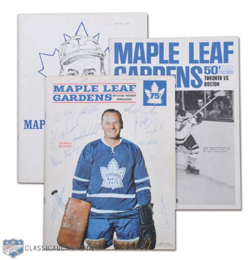 Mid-1960s Maple Leaf Gardens Game Program Lot of 3 Including 1966-67 Stanley Cup Champion Toronto Maple Leafs Team-Signed Program Autographed by 15 Featuring Terry Sawchuk & Tim Horton