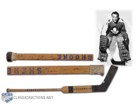1970-71 Toronto Maple Leafs Jacques Plante Team-Signed Game-Used Stick Featuring Plante and Bernie Parent