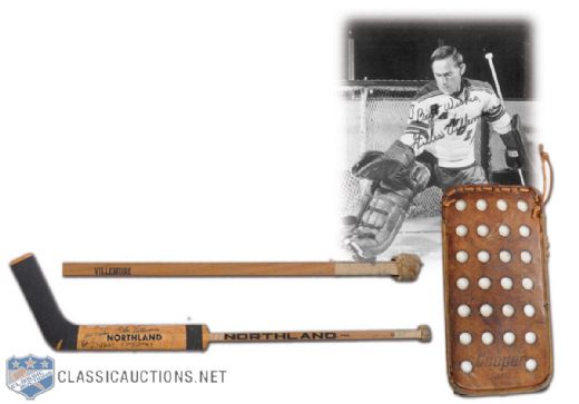 1971-72 Gilles Villemure New York Rangers Game-Used Team-Signed Stick & Blocker