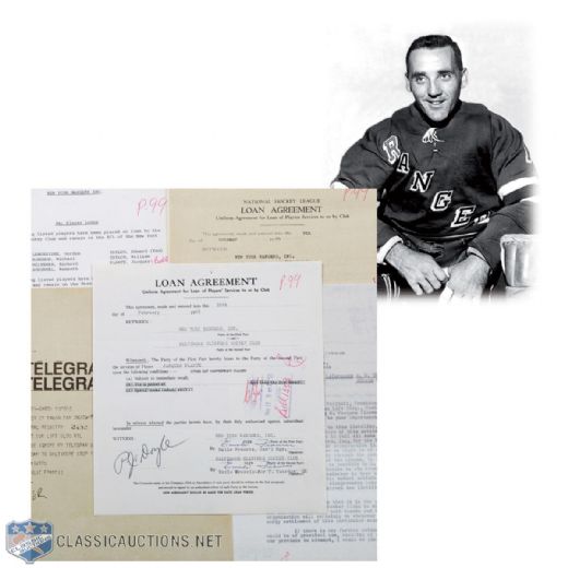 Jacques Plante New York Rangers Document Collection Including Loan Agreement Dual-Signed By HOFer Emile Francis