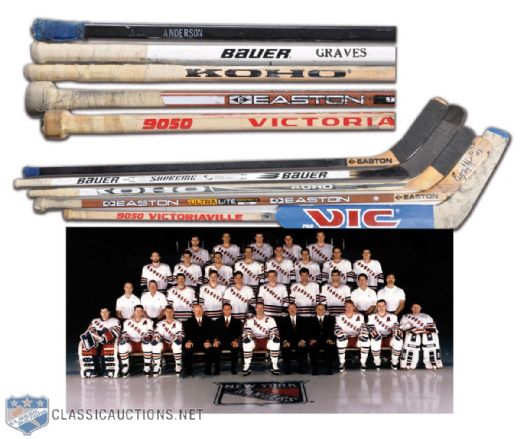 New York Rangers Graves, Tikkanen, Leetch, Richter & Anderson Game-Used Stick Collection of 5