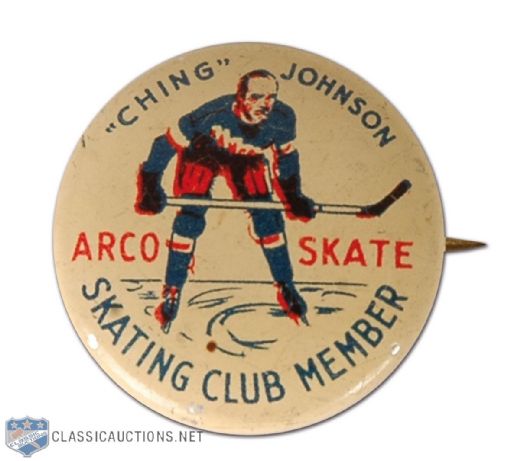 1930s Ching Johnson NY Rangers Arco Skate Advertising Pin
