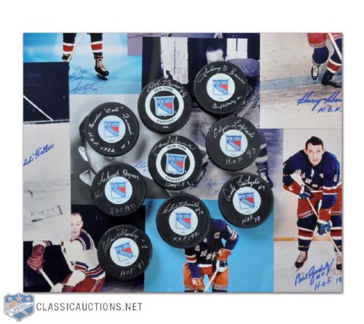 New York Rangers Signed Puck & Photo Collection of 18