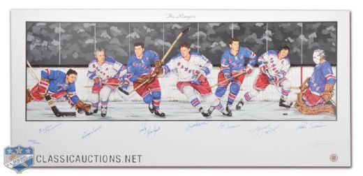 New York Rangers Limited Edition Lithograph Autographed by 7 HOFers