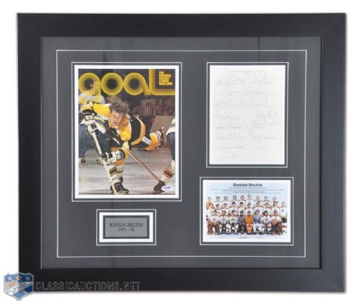 1973-74 Boston Bruins Autographed Framed Montage Starring Bobby Orr (23-1/2" x 27-1/2")