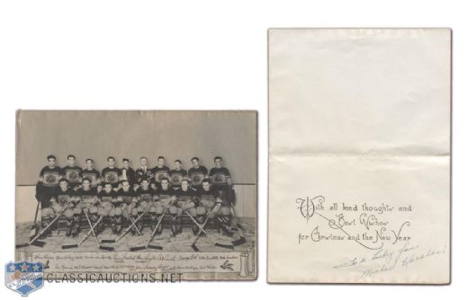 1935-36 Chicago Black Hawks Team Photo Christmas Card Signed by Mike Karakas
