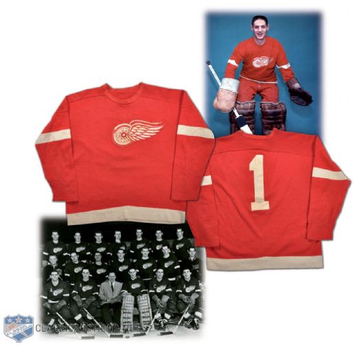 Terry Sawchuk 1954-55 Detroit Red Wings Game-Worn Wool Sweater - Photo-Matched!
