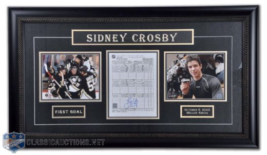 Sidney Crosby "First NHL Goal" Framed Display With Hand-Signed Scoresheet & Photos (24" x 42")
