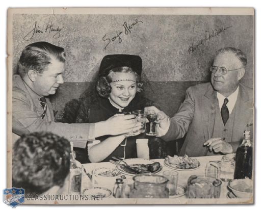 Vintage Sonja Henie, HOFer Jim Hendy & Harold Dibbler Vintage Signed 8" x 10" Photograph