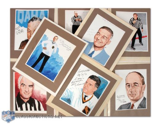 Autographed Collection of 9 Original Hall of Fame Builder Paintings by Carleton "Mac" McDiarmid
