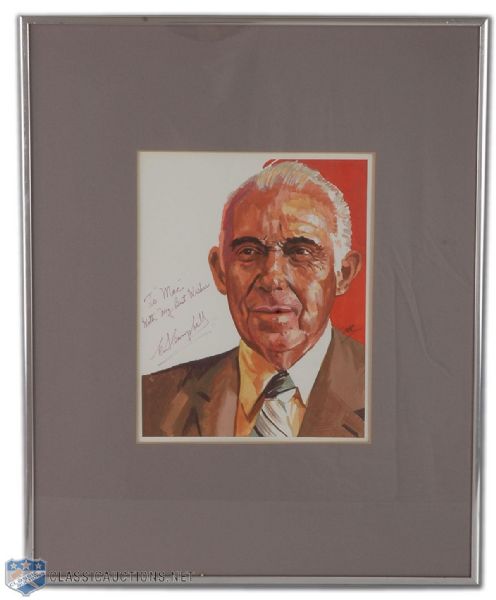 Framed and Autographed Clarence Campbell Original Painting by Carleton "Mac" McDiarmid