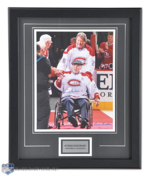 Emile "Butch" Bouchard Autographed #3 Jersey Retirement Framed 14" x 11" Photo Display (22" x 18")