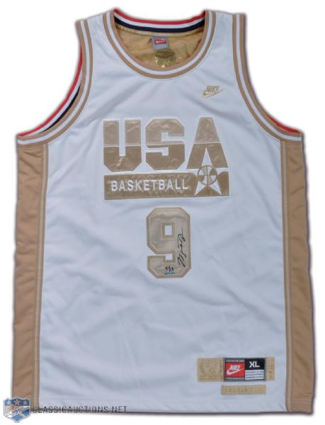 Michael Jordan, USA 1992 Olympic Dream Team UDA Limited Edition Signed White & Gold Jersey #4/23