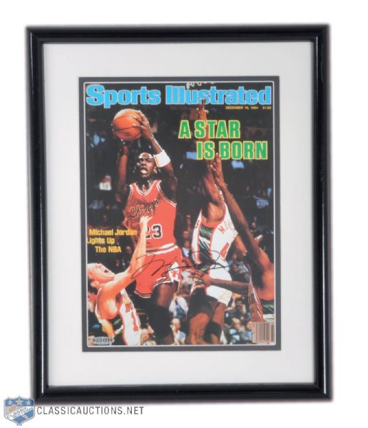 Michael Jordan UDA Signed Framed Photo Collection of 3, Including Dual 8" x 10" Photo Frame Signed by Jordan & Kobe Bryant (18 1/2" x 24 1/2"), 1984 Sports Illustrated Cover (15" x 12") & "Free Throw 