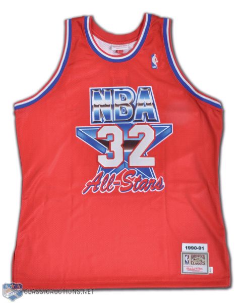 Magic Johnson Steiner Signed Collection of 2, Including Mitchell & Ness 1991 NBA All-Star Game Jersey & Wilson NCAA Basketball
