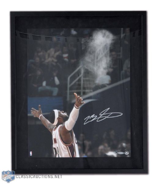 LeBron James Signed UDA Framed Photo Collection of 2, Including 2007 Eastern Conference Finals Game 5 Winner 16" x 20" Photo (21" x 25") & Limited Edition "Chalk" 20" x 16" Photo #15/50 (25" x 21")