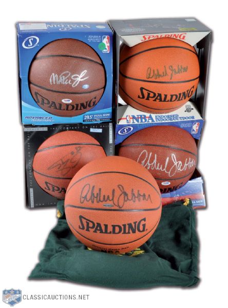 Basketball Legends Signed Lot of 6, Including Julius Erving UDA 8" x 10" Photo & Autographed Basketball Collection of 5 Featuring Kareem Abdul-Jabbar (3), Magic Johnson & Shaquille ONeal