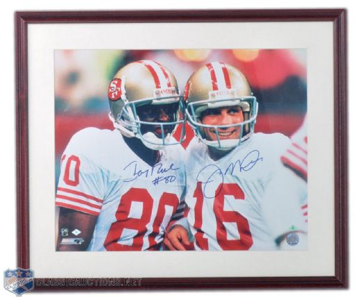 Joe Montana Signed Collection of 4, Including PSA/DNA San Francisco 49ers Helmet, Framed 20" x 16" Photo Signed by Montana & Jerry Rice, 32" x 26" Framed Montage, and 20" x 16" Photo
