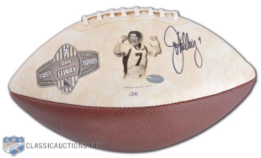 John Elway Signed Collection of 2, Including UDA Denver Broncos Jersey & "Quarterbacks of the Century" Mounted Memories Limited Edition Football #30/107