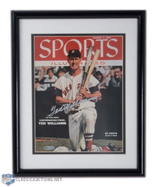 Ted Williams Signed Frame Collection of 2, Including UDA 1955 Sports Illustrated Cover (15" x 12") & Classic Batting Stance 16" x 20" Green Diamond Sports Photo