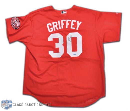 Ken Griffey Jr. Signed Lot of 7, Including UDA Cincinnati Reds Batting Practice Jersey, Rawlings Adirondack Bat & Autographed Baseball Collection of 5