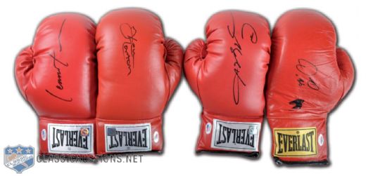 Boxing Greats Signed Glove Collection of 4, Featuring Sugar Ray Leonard, Oscar de la Hoya, Lennox Lewis & Ken Norton