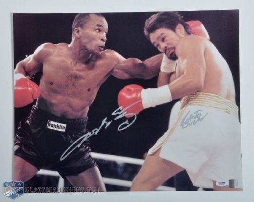 Boxing Legends PSA Signed 16" x 20" Photo Lot of 5, Including Dual Signed Sugar Ray Leonard & Roberto Duran, Jake LaMotta Collection of 2, Joe Frazier and Vinnie Paz (Pazienza)