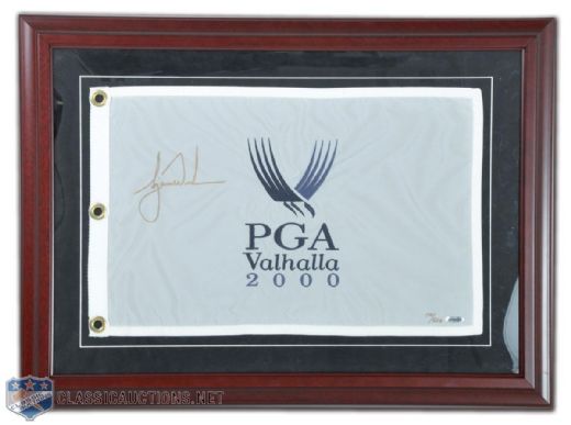 Tiger Woods Signed UDA Limited Edition Lot of 2, Including Framed 2000 PGA Valhalla Flag #110/500 & "Tiger Roars" 30 x 40 Litho on Canvas #164/175