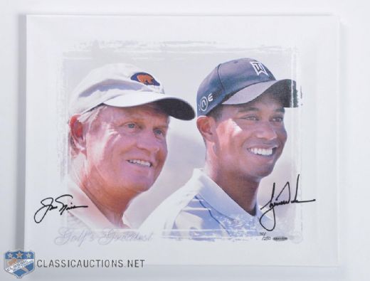 Jack Nicklaus & Tiger Woods Limited Edition UDA Dual-Signed "Golfs Greatest" Photo on Canvas # 30/250 (16" x 20")