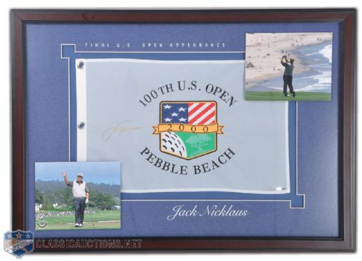 Jack Nicklaus Signed UDA Limited Edition Framed 2000 U.S. Open Pin Flag With 2 Photos #27/500 (25" x 35")